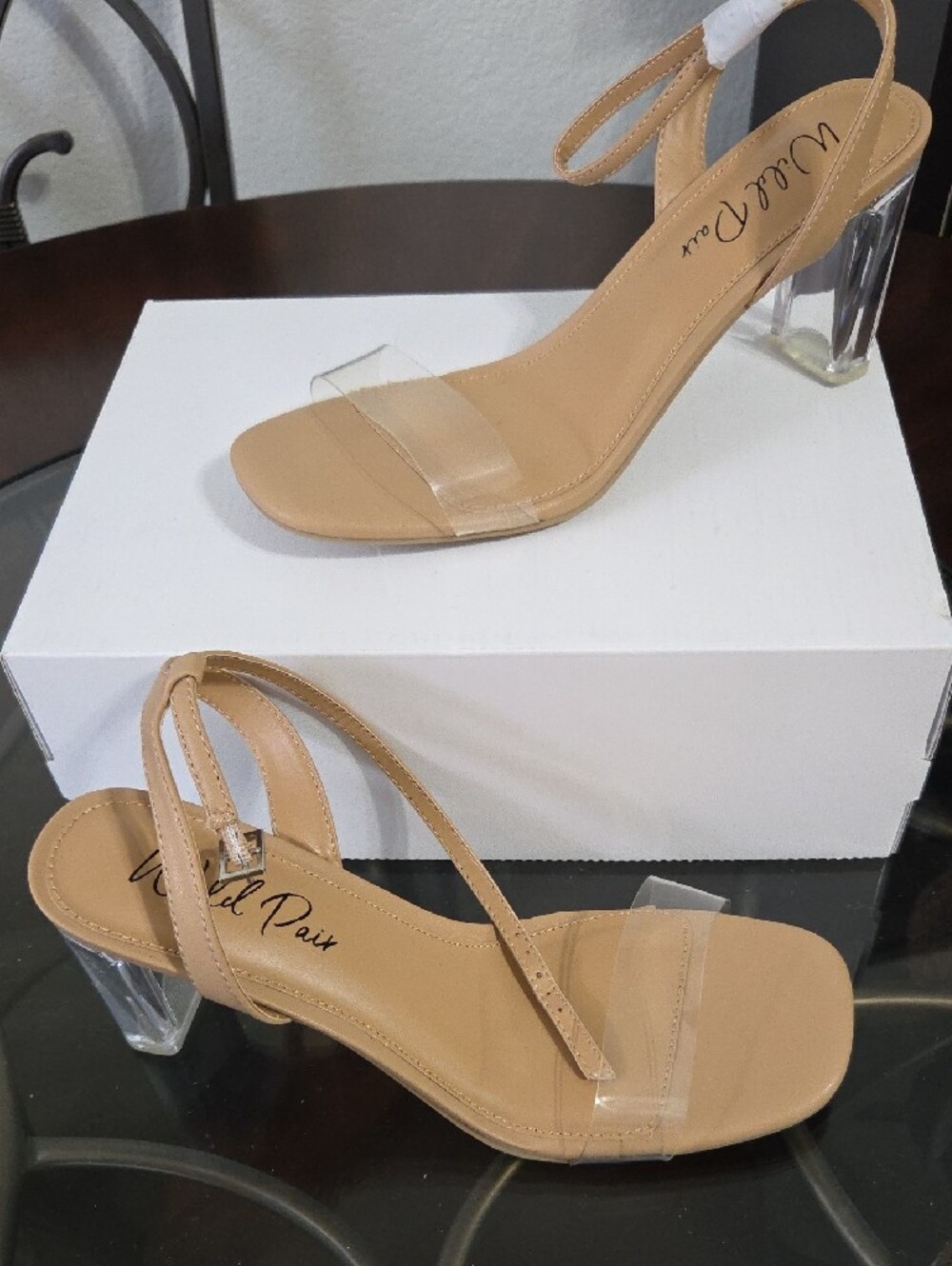 Wild Pair Nude Slingback Clear Block Heel Sandals - Picture 2 of 9